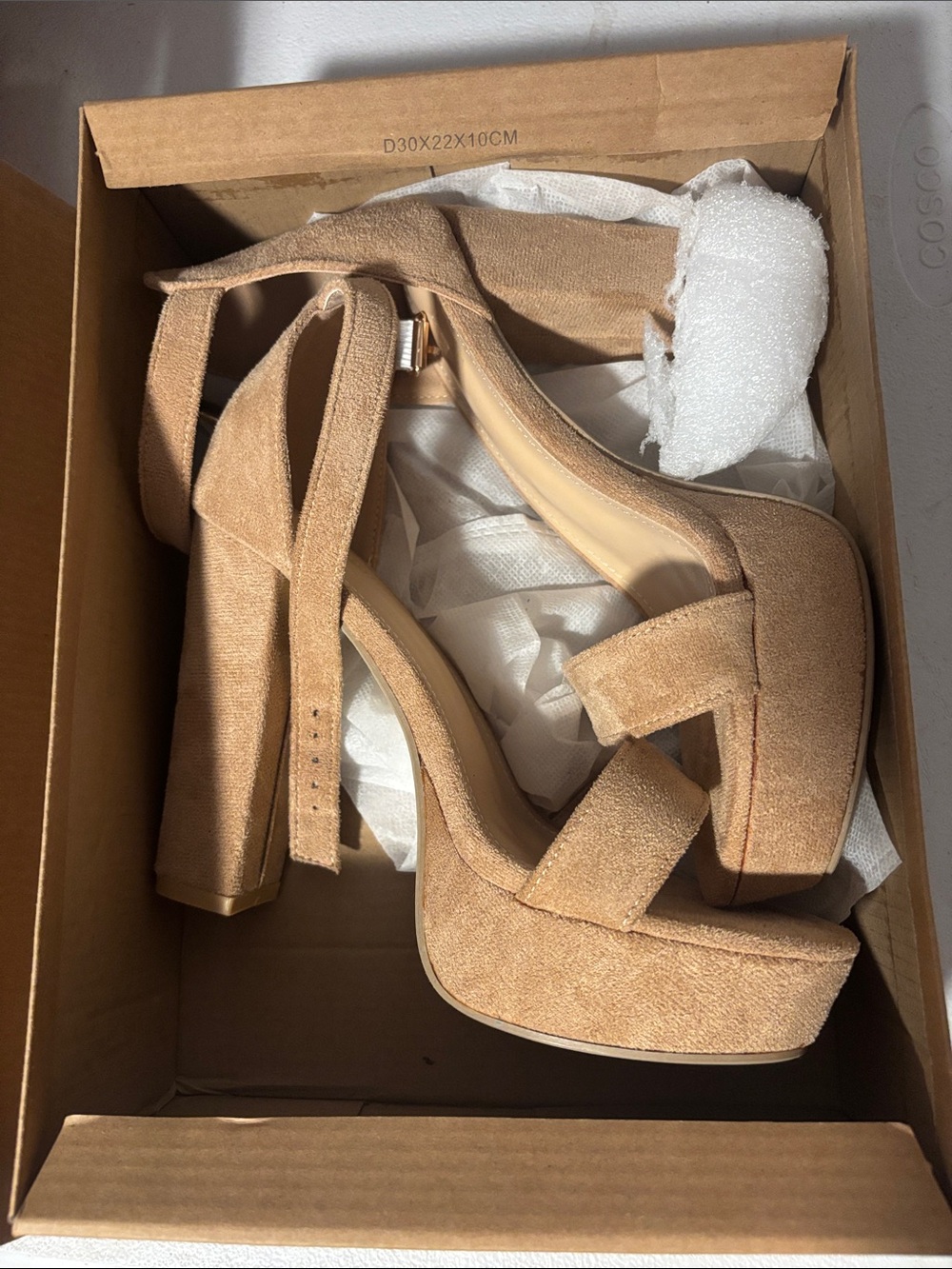 Women's Beige Suede Platform Block Heel Sandals